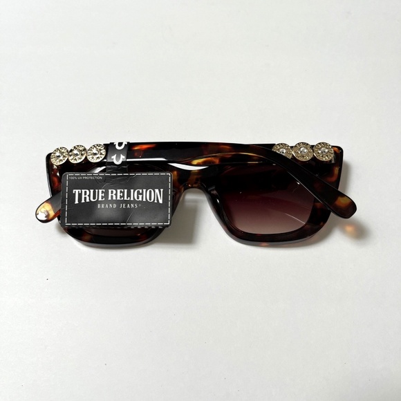New Original TRUE RELIGION Cat Eye Sunglasses Tortoise Shell Acetate Rhinestones main image 4